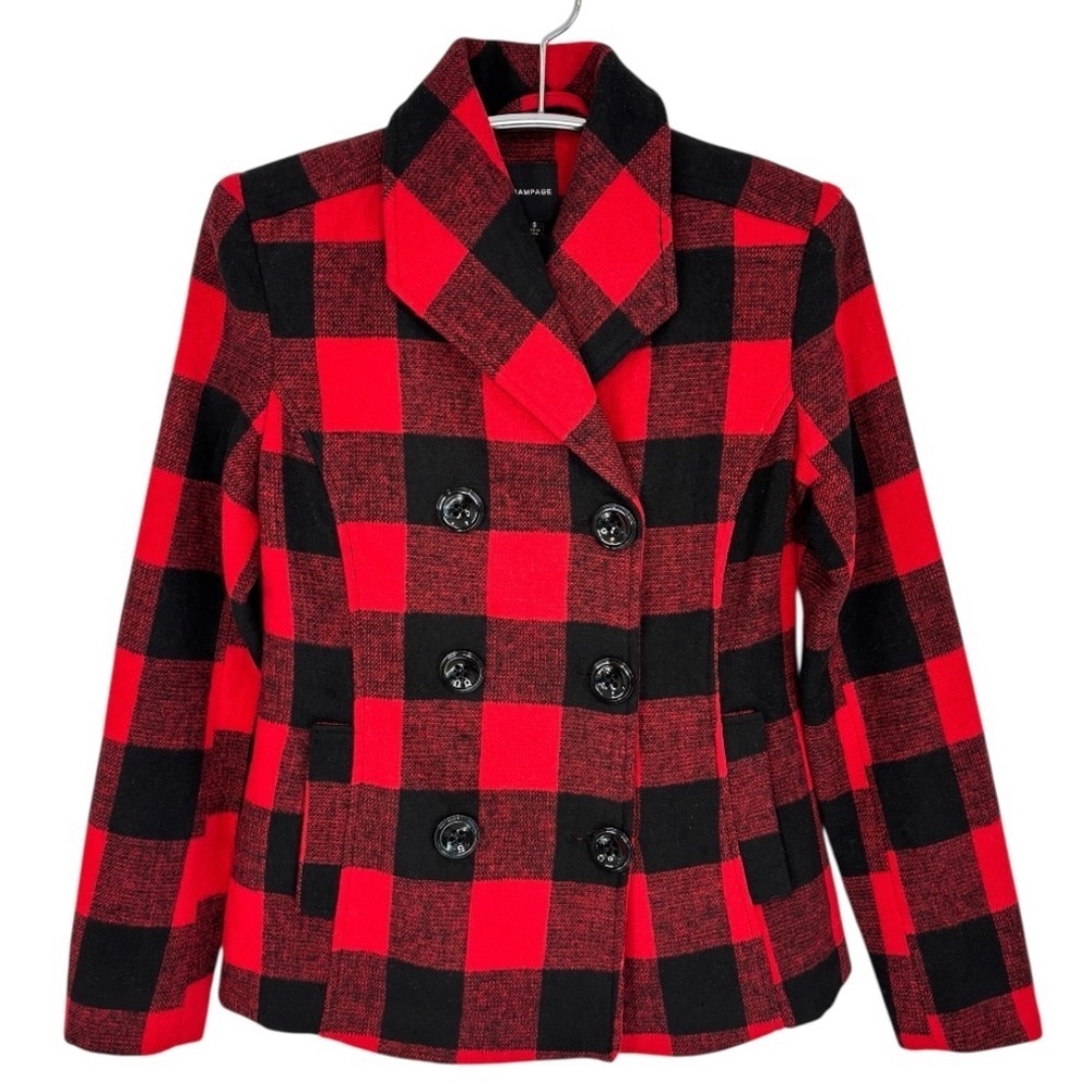 Rampage Women’s Buffalo Checkered Plaid Double Breasted Pea Coat Size Small